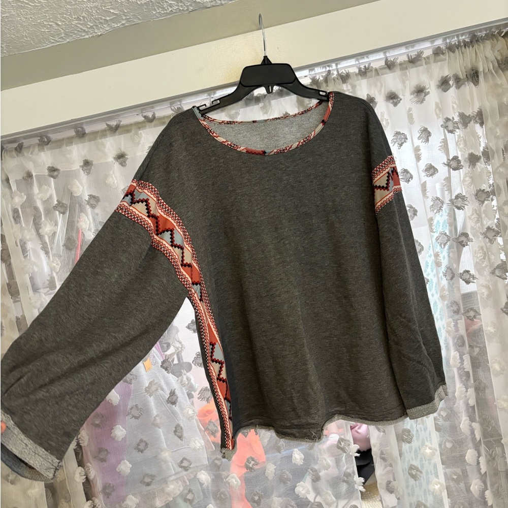 Charcoal and Coral Patterned Women's Sweatshirt